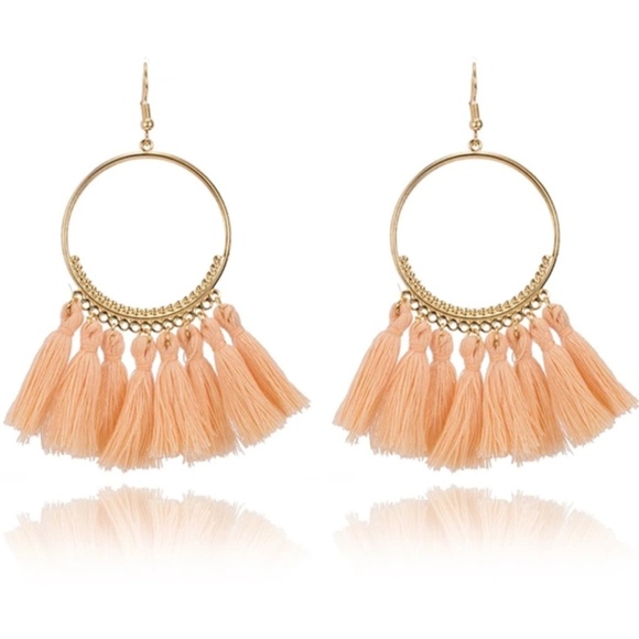 Jewelry - !!!!5 for $25 Gold Hoop Blush Pink Tassel Earrings